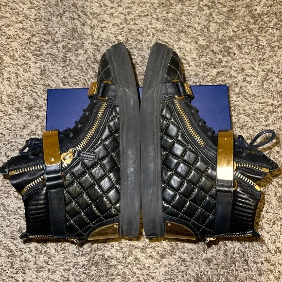 SOLD Giuseppe Zanotti Black Leather High Top Sneaker 36.5 Gold - Picture 3 of 7